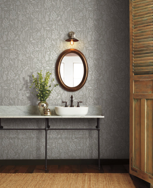 York Wallcoverings RP7369 Menagerie Toile Gray Wallpaper