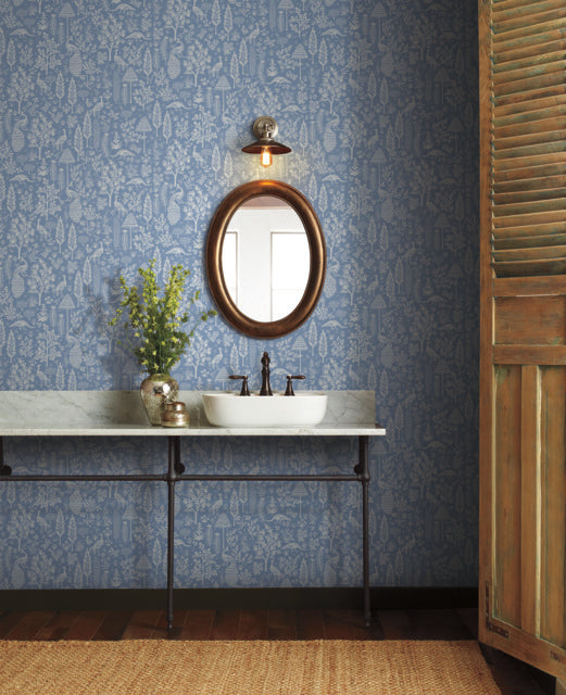 York Wallcoverings RP7370 Menagerie Toile Blue Wallpaper