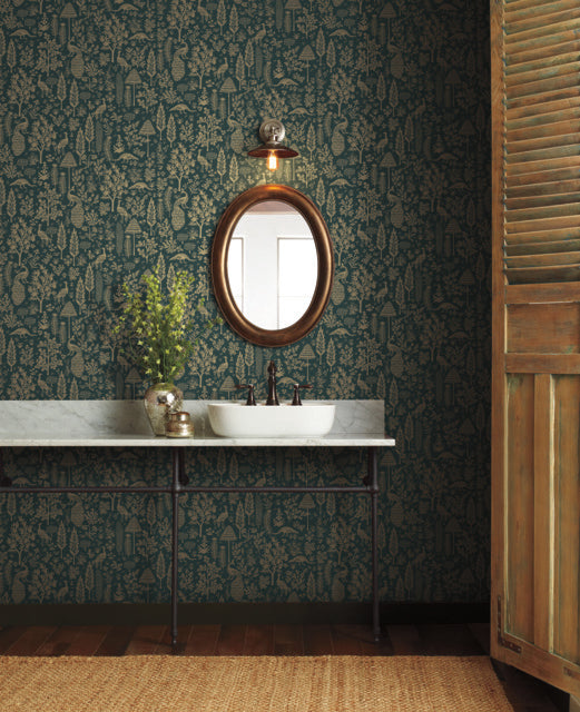 York Wallcoverings RP7373 Menagerie Toile Green Wallpaper