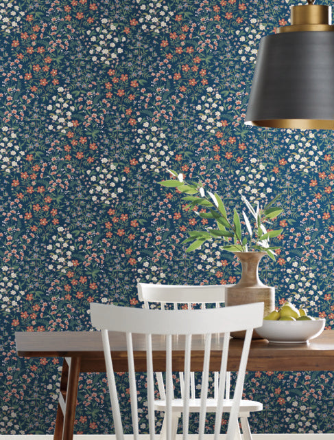 York Wallcoverings RP7376 Wildwood Garden Navy Wallpaper