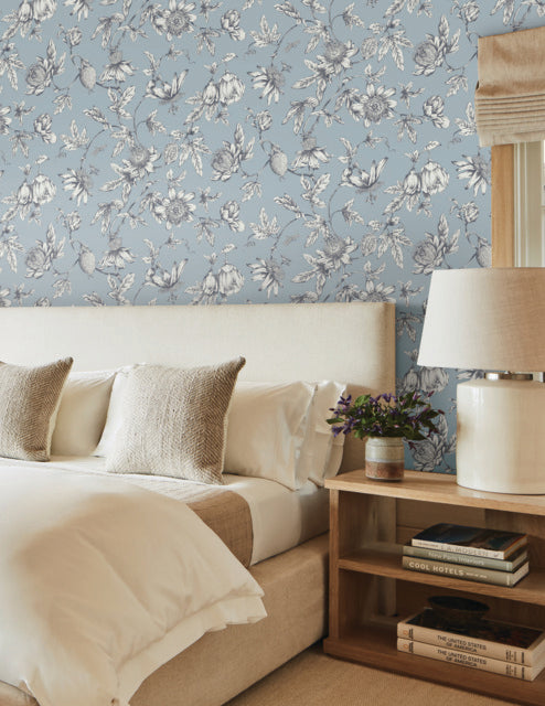 York RT7853 Passion Flower Toile Wallpaper