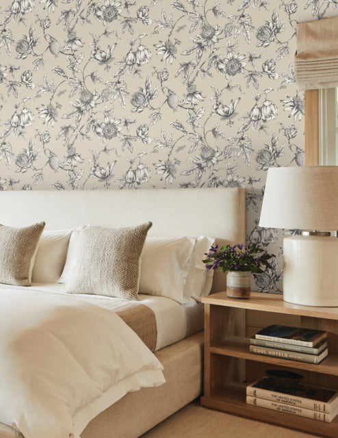 York RT7854 Passion Flower Toile Wallpaper