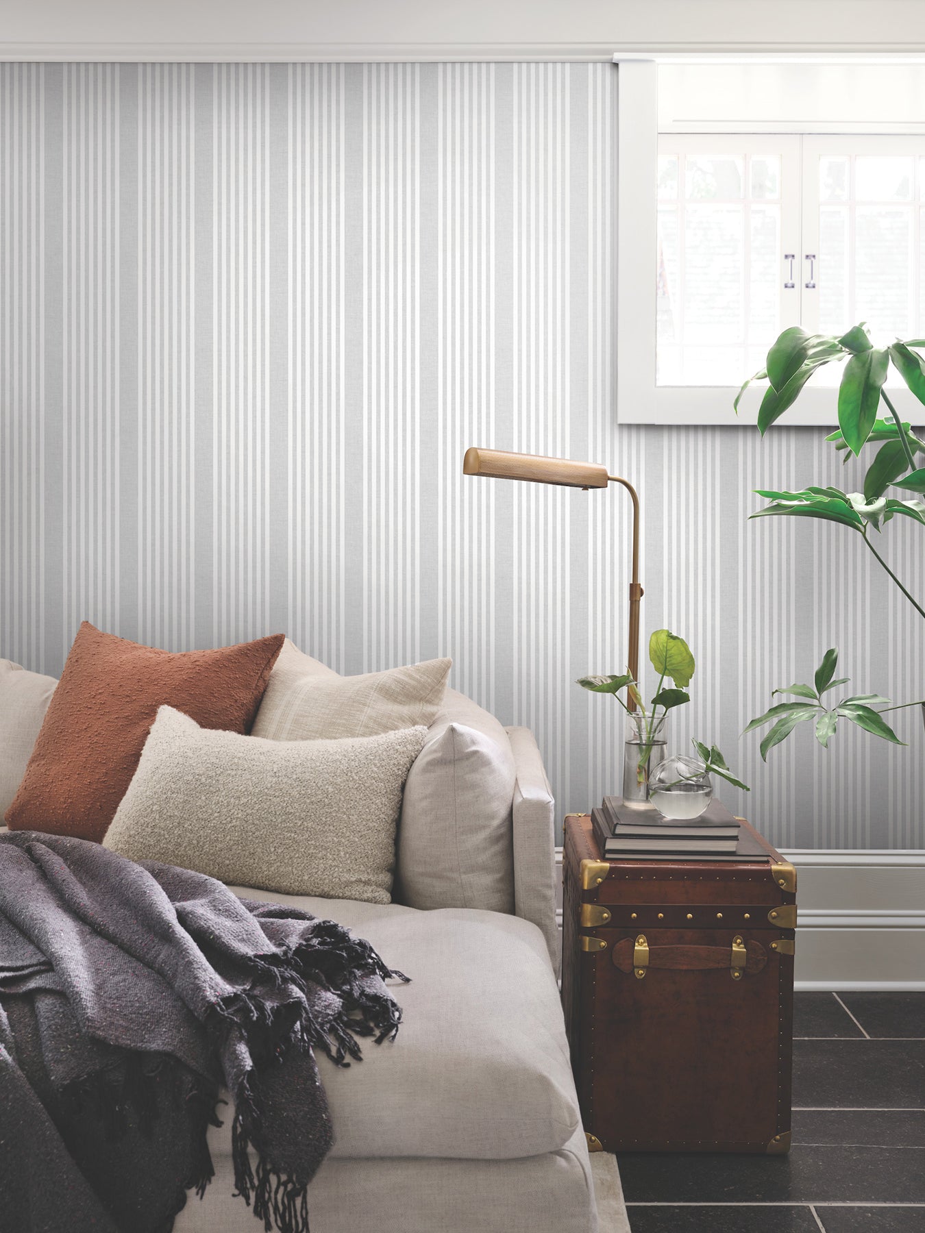 York Wallcoverings SR1582MH French Arctic Grey Linen Stripe Wallpaper