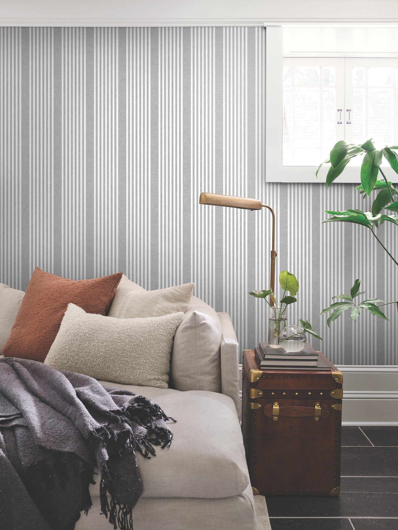 York Wallcoverings SR1586MH French Charcoal Linen Stripe Wallpaper