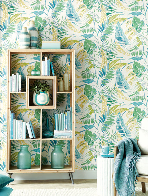 York Wallcoverings TC2626 Aqua/Yellow Tropical Toss Wallpaper