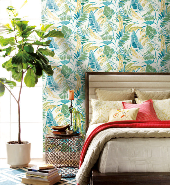 York Wallcoverings TC2626 Aqua/Yellow Tropical Toss Wallpaper