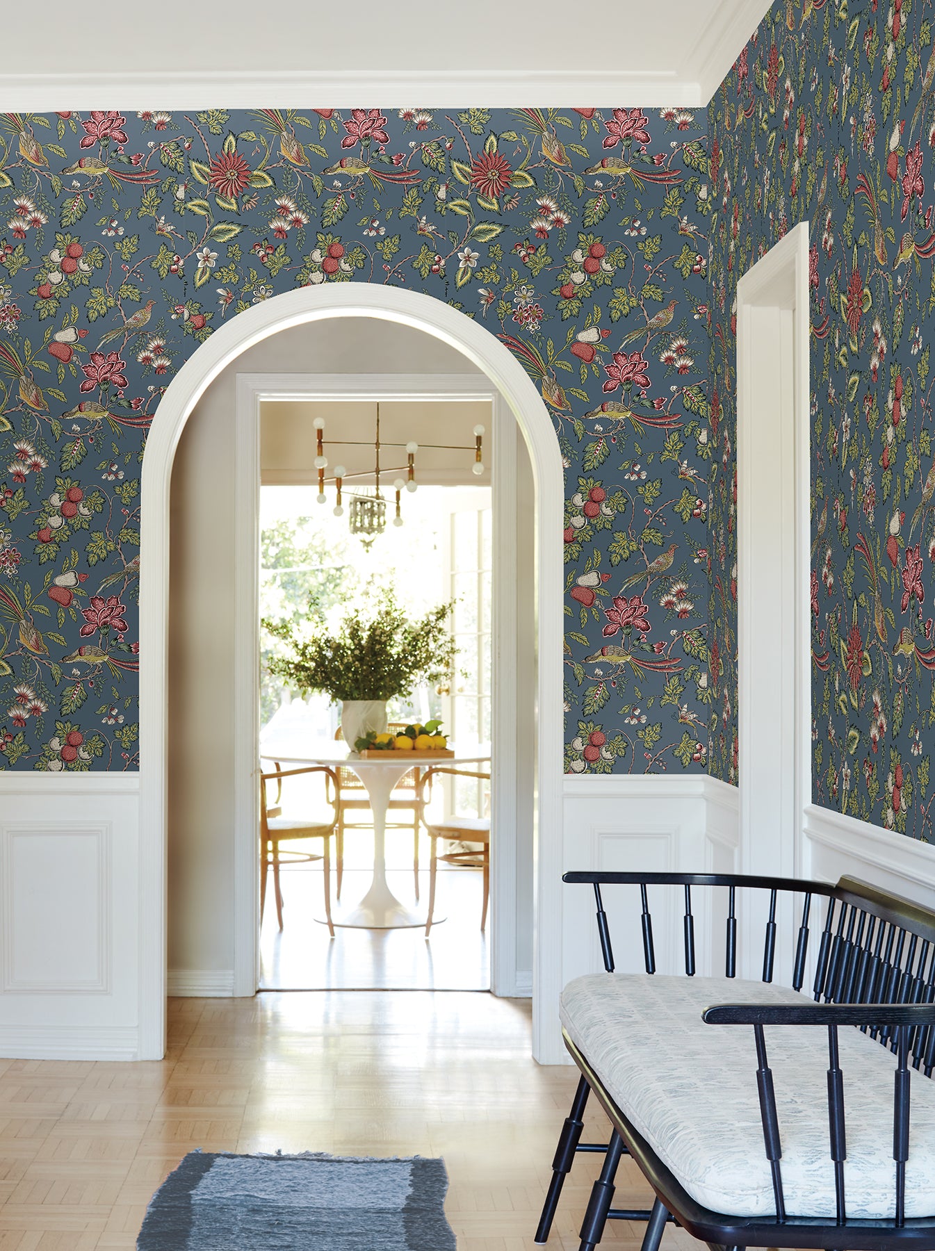 York Wallcoverings VP1311 Parterre Indigo Jacobean Wallpaper