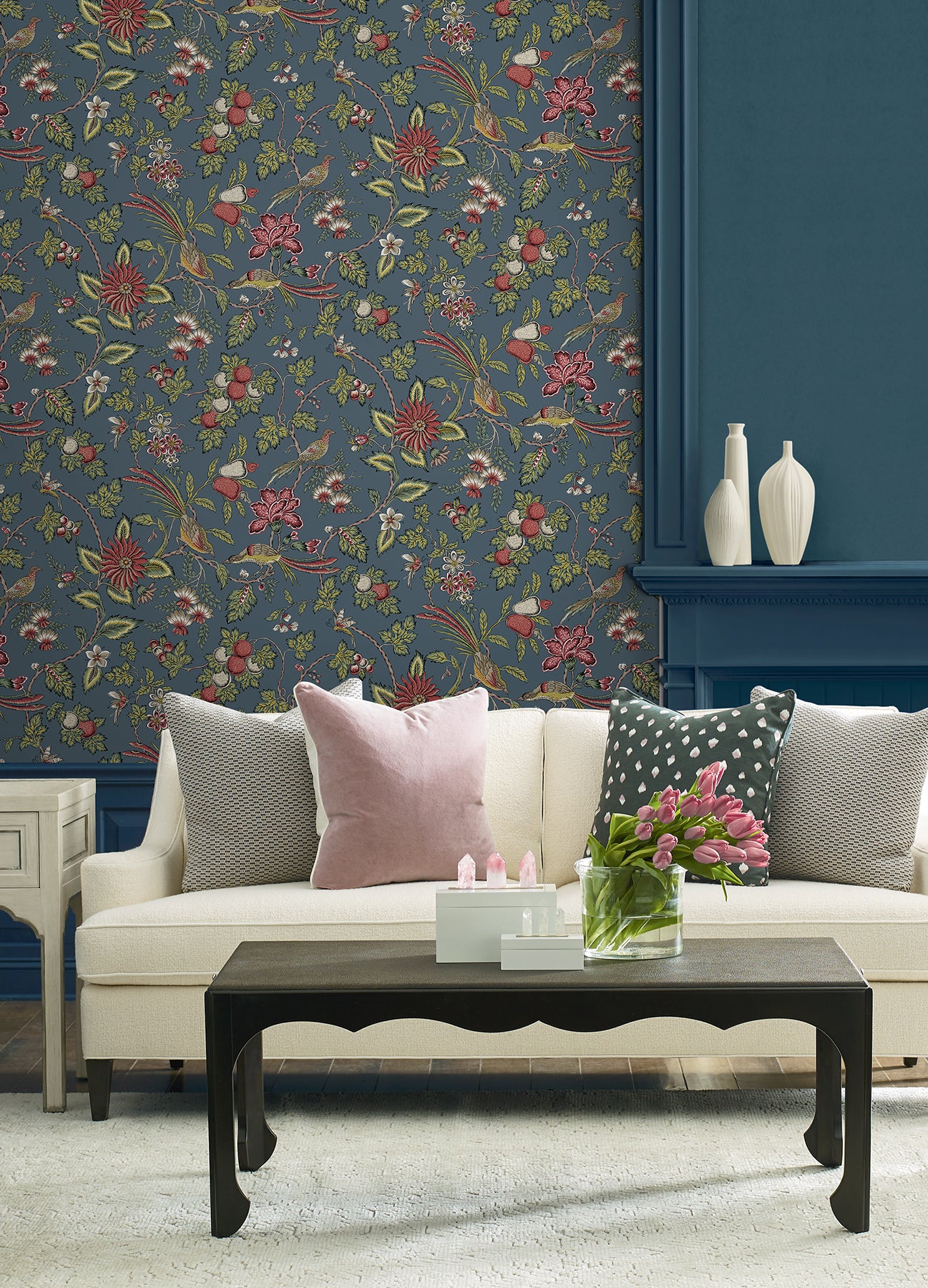 York Wallcoverings VP1311 Parterre Indigo Jacobean Wallpaper