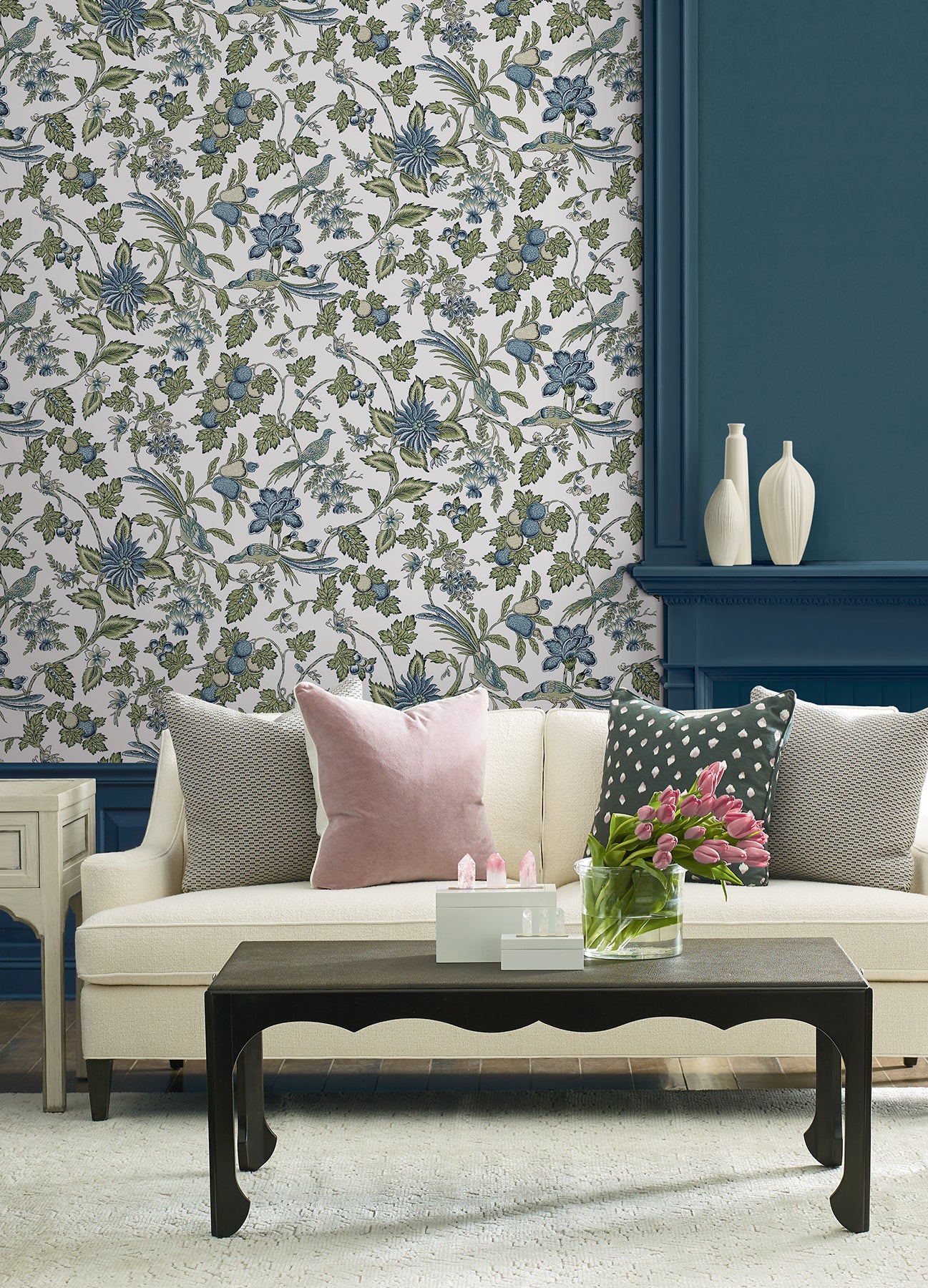 York Wallcoverings VP1314 Parterre Blue Jacobean Wallpaper