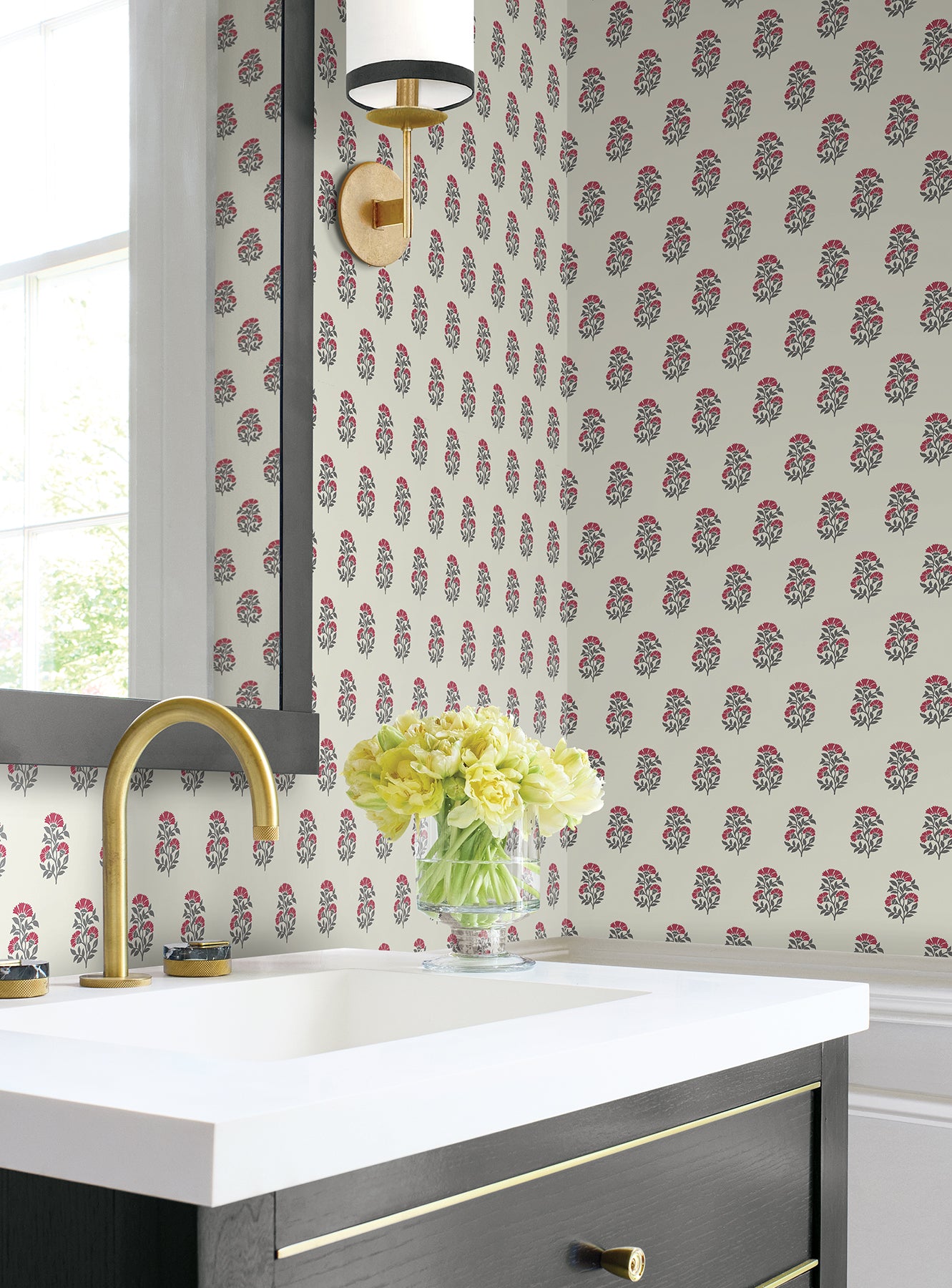 York Wallcoverings VP1381 Sylvie Ruby Floral Wallpaper