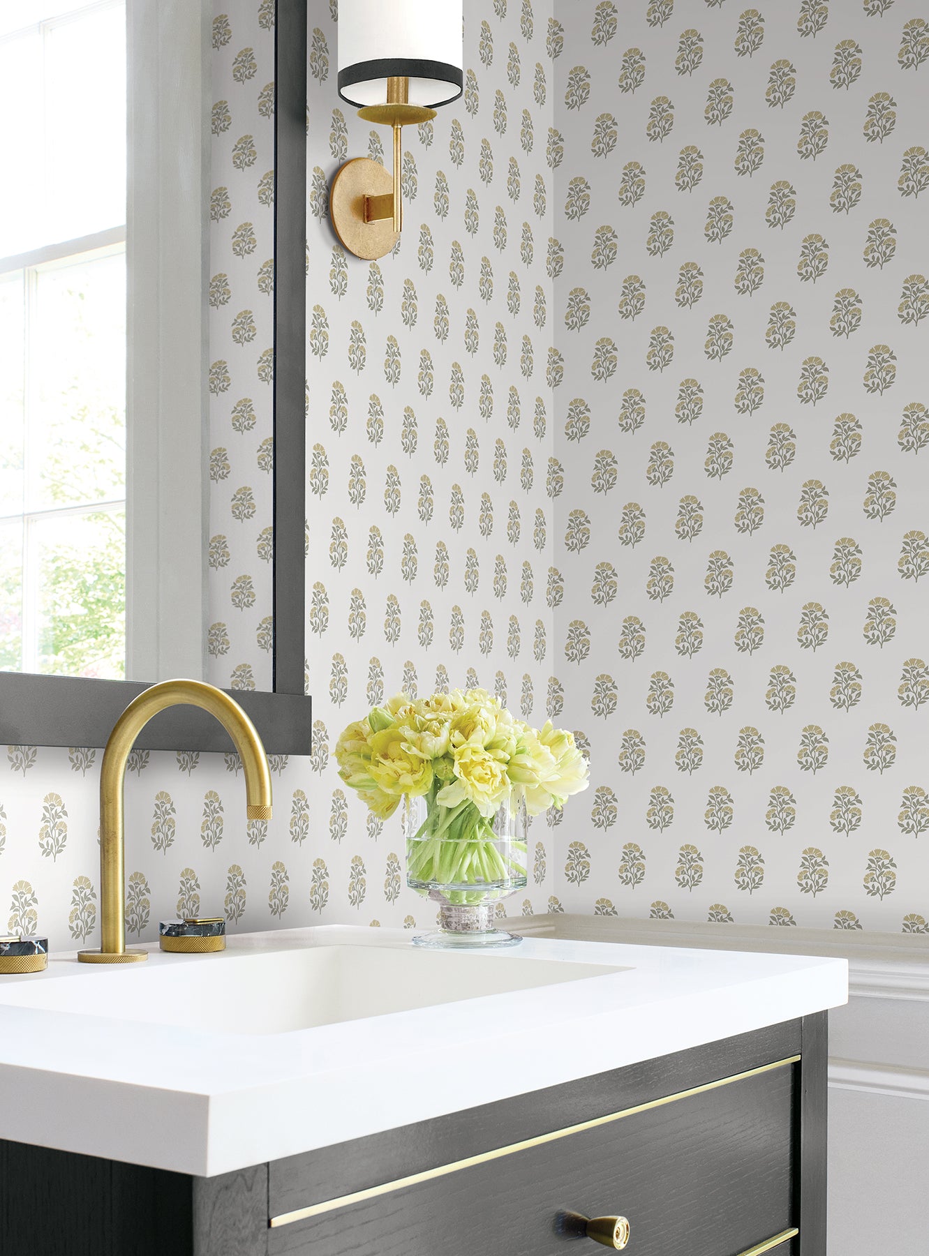 York Wallcoverings VP1382 Sylvie Neutral Floral Wallpaper