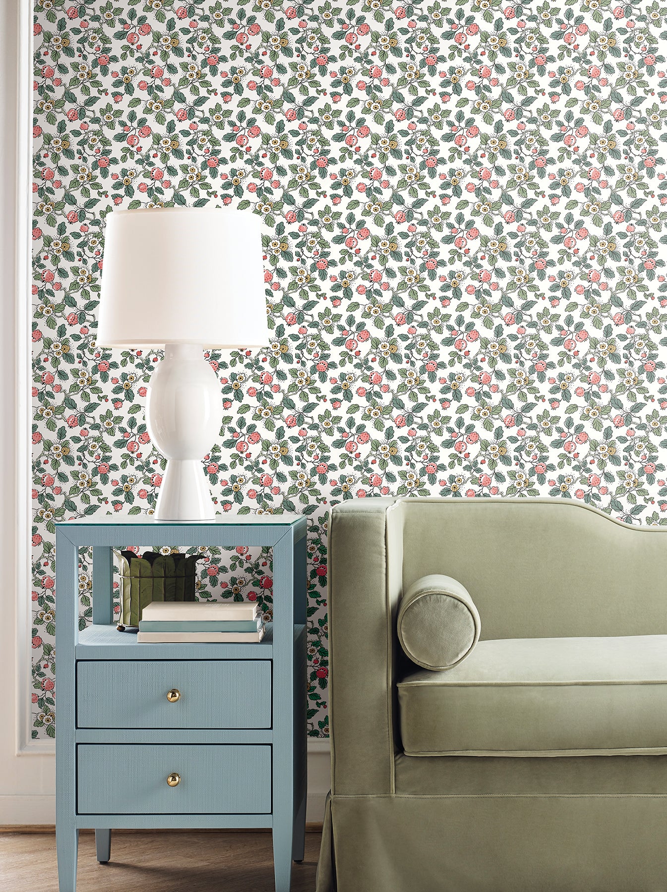 York Wallcoverings VP1412 Framboise Pink Berry Vines Wallpaper