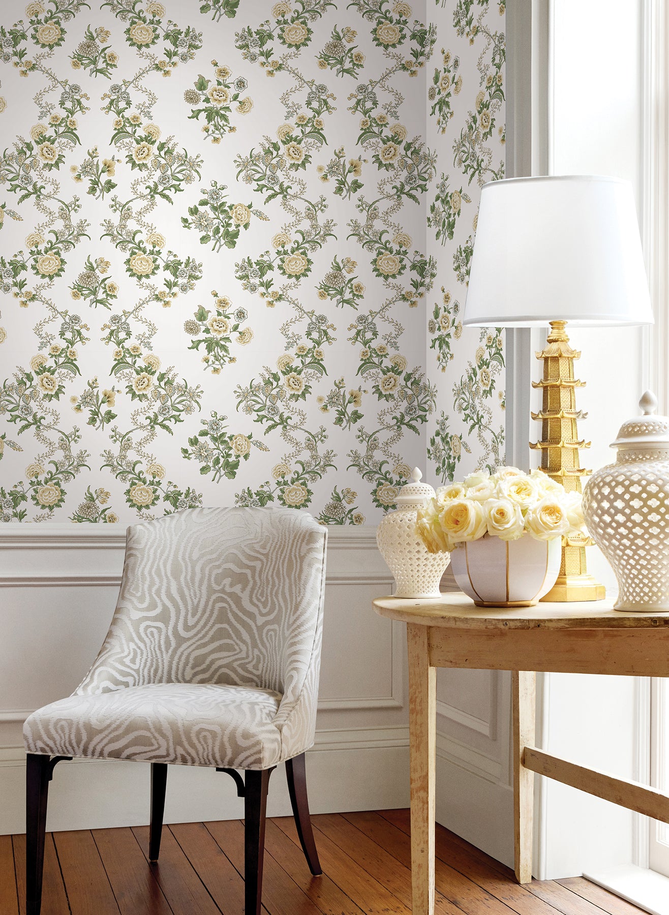 York Wallcoverings VP1421 Genevieve Butter Floral Trail Wallpaper