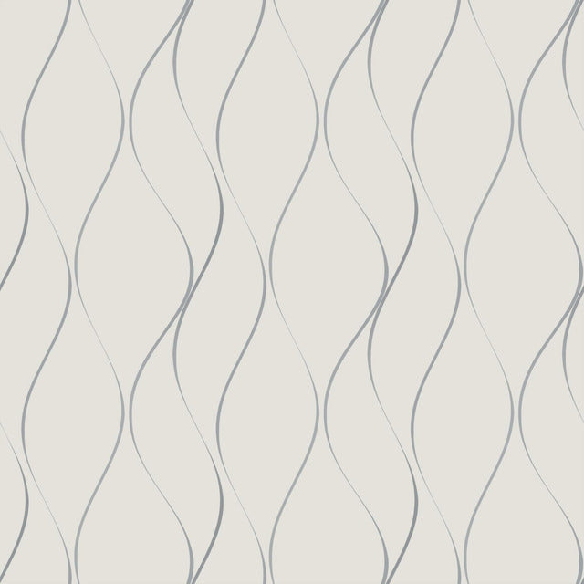 York Wallcoverings Y6201401 Wavy Stripe White/Silver Wallpaper