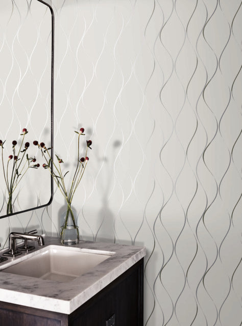 York Wallcoverings Y6201401 Wavy Stripe White/Silver Wallpaper