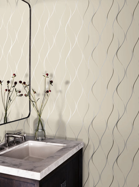 York Wallcoverings Y6201404 Wavy Stripe Beige/Silver/Gold Wallpaper