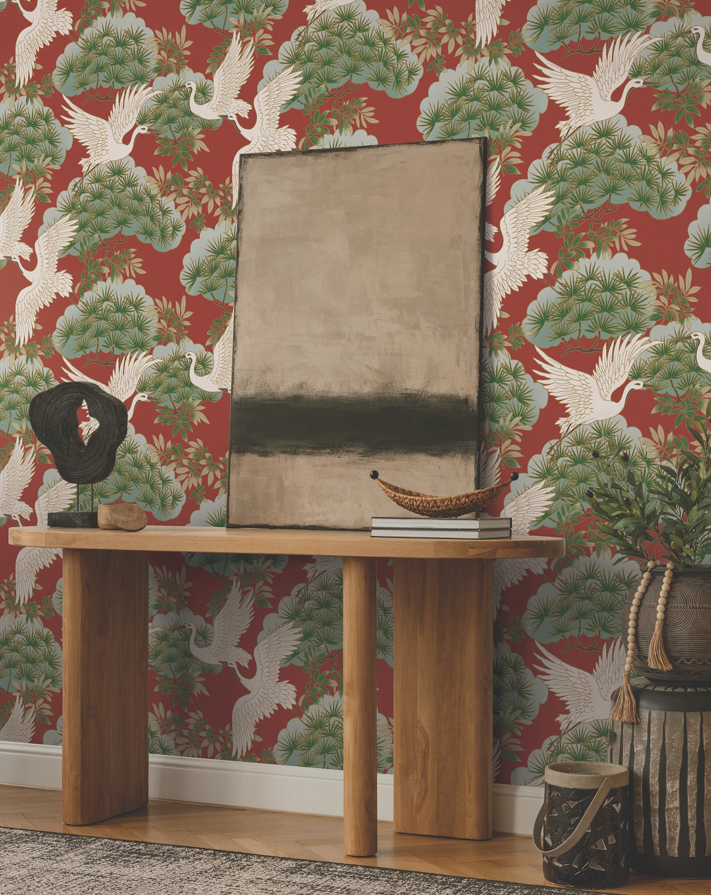 York Wallcoverings ZA8006 Sprig & Heron Red Wallpaper