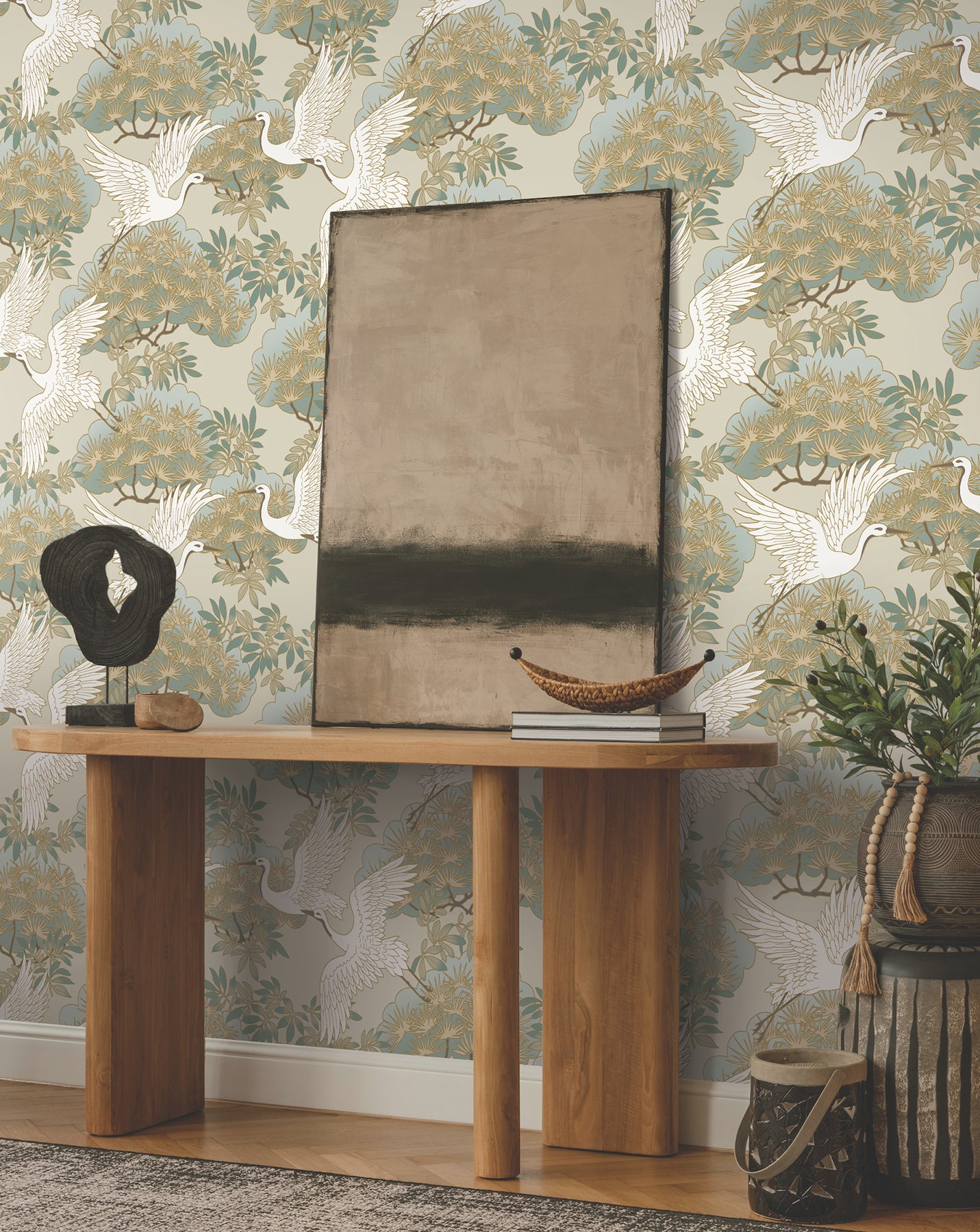 York Wallcoverings ZA8009 Sprig & Heron Beige Wallpaper
