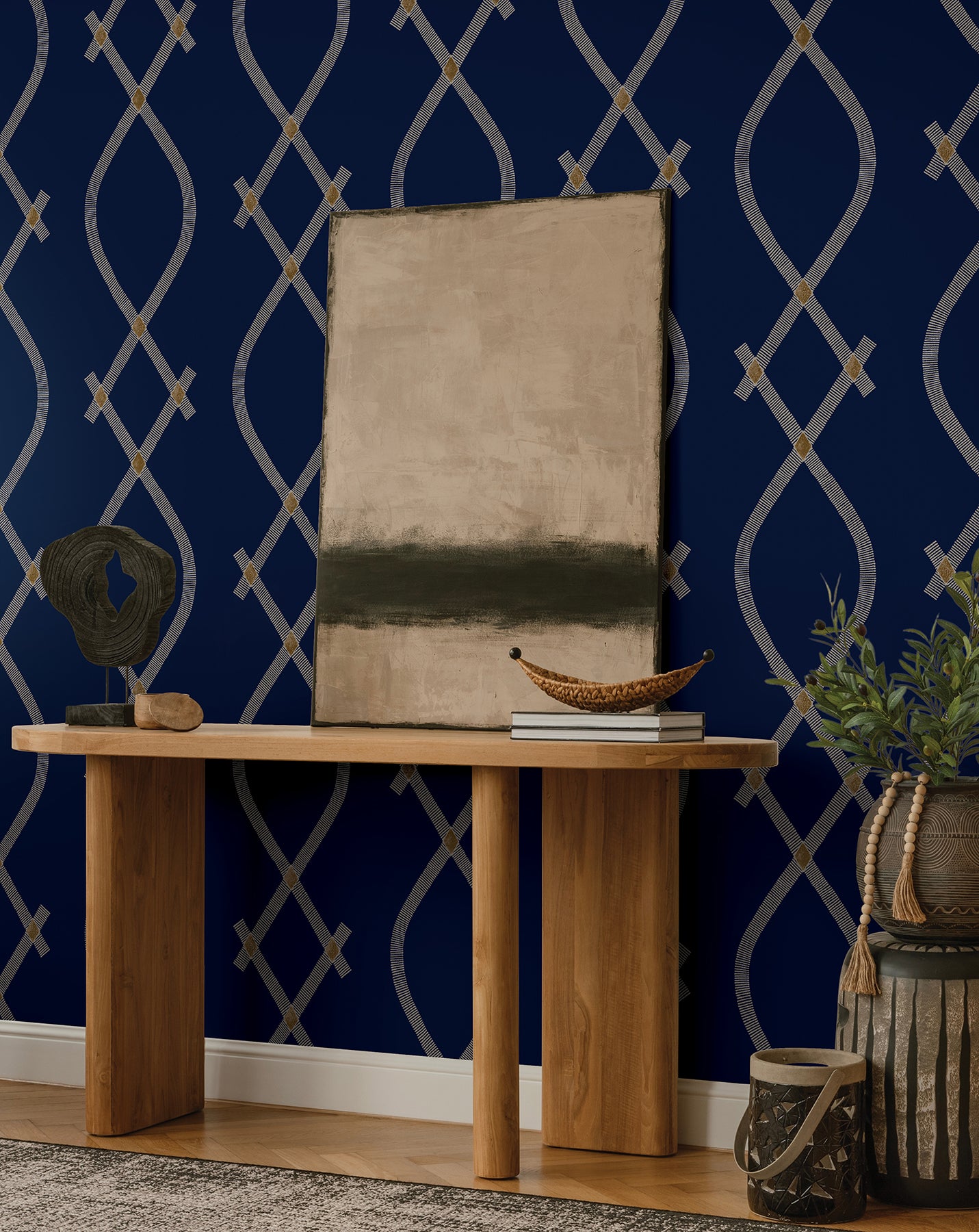 York Wallcoverings ZA8032 Ellena Navy Wallpaper