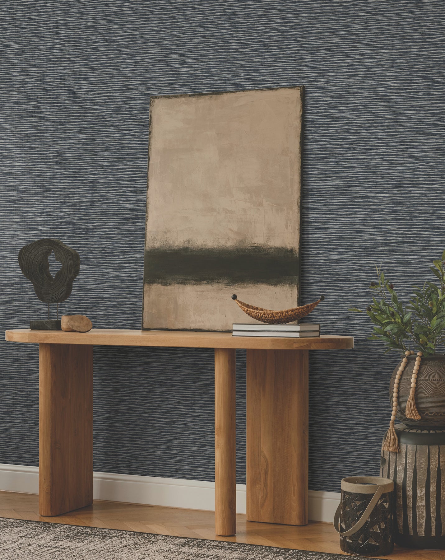 York Wallcoverings ZA8042 Lotus Weave Navy Wallpaper