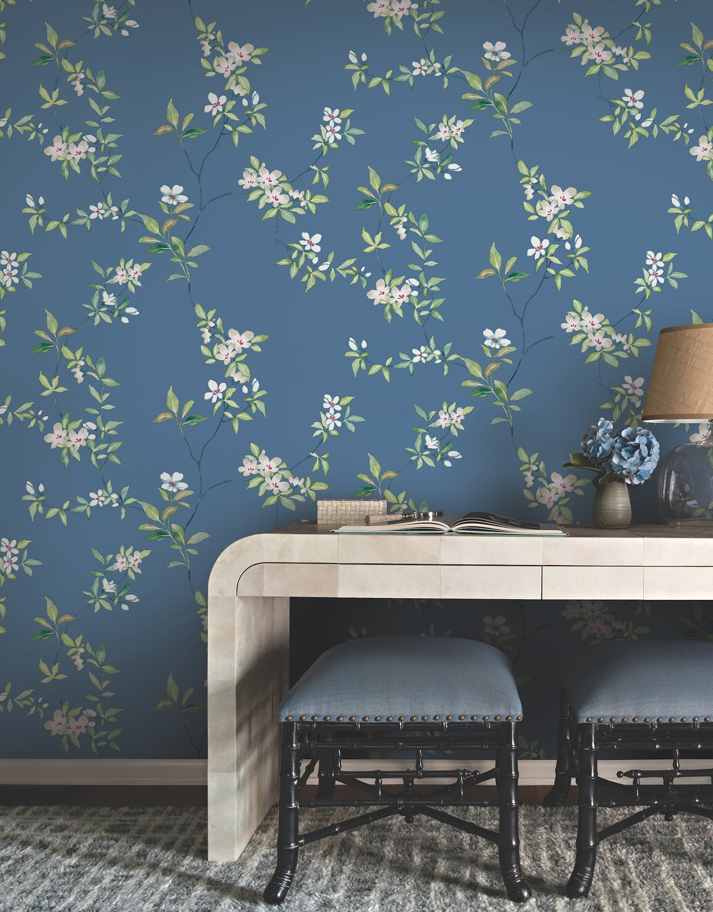 York Wallcoverings ZA8072 April Blossom Cobalt Wallpaper
