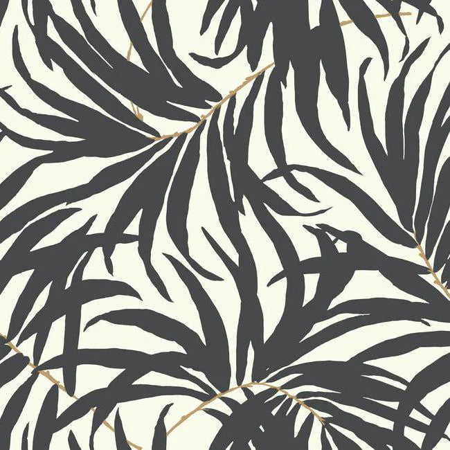 York Wallcoverings AT7056 Black/Gold  Bali Leaves Wallpaper