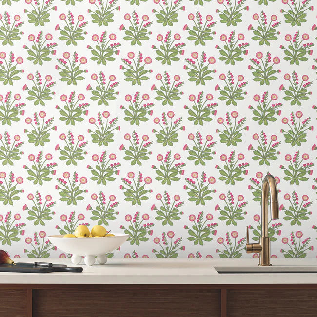 Ronald Redding AC9153 Meadow Flowers White/Rose Wallpaper